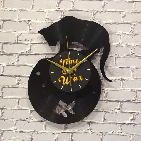 Cat and a Fishbowl ~ Vinyl Record Clock Art